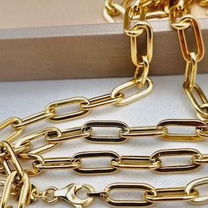 18K Solid Gold Paperclip Necklace, Real 18K Yellow Gold Paperclip Chain, Gold Links Necklace, 6MM Thick, Real Gold Chain For Men & Women!