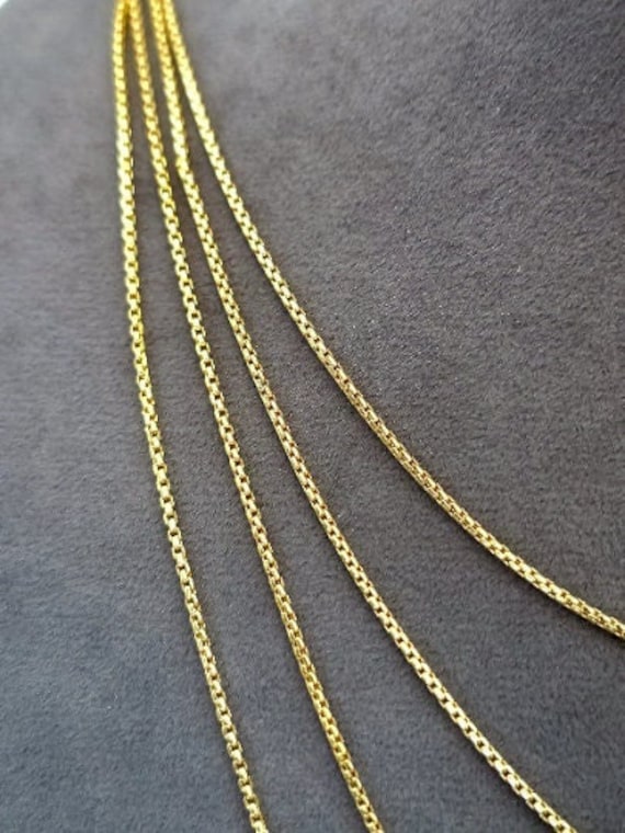 18K Solid Gold Box Chain Necklace, 16