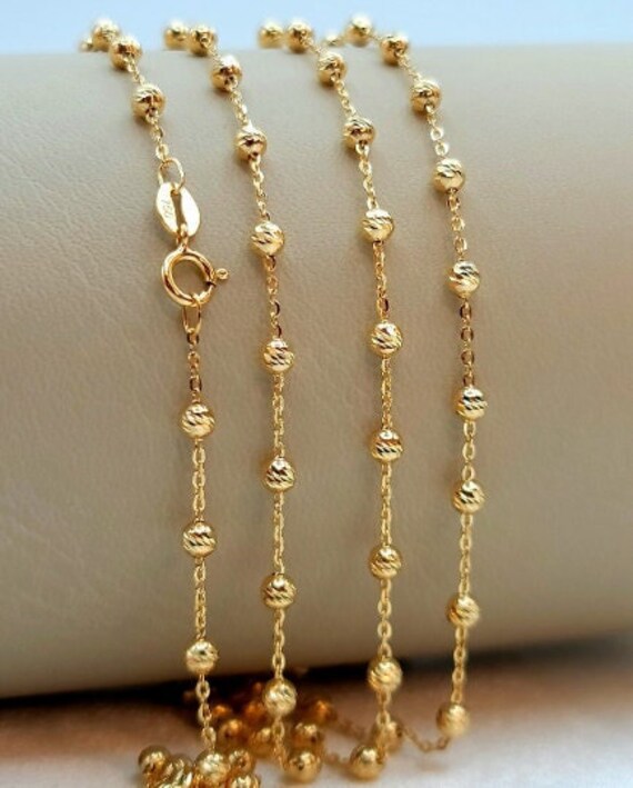 18K Real Gold Ball Chain Necklace, Bead Balls Necklace, 18K Solid