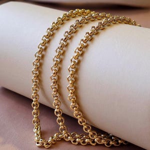 18K Solid Gold Rolo Chain Bracelet, High-quality 18K Real Gold Rolo Links Bracelet for Men/Women, 5MM Thick, Real 18K Gold, Birthday Gift!