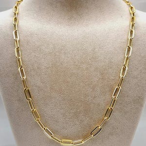 18K Solid Gold Paperclip Chain Necklace, Pure 18K Yellow Gold Link Chain, Women&#39;s Gold Chain, 6mm thick, Paperclip Real Gold Chain for Her!
