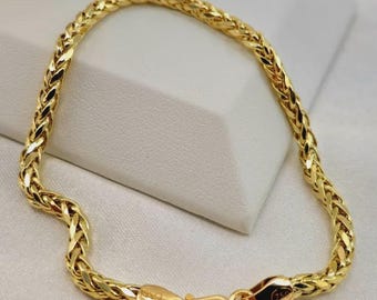 18K Solid Gold Franco Bracelet, Genuine 18K Yellow Gold Round Franco Foxtail Chain Bracelet for Men & Women, 4mm thick, Gold Bracelet Gift!