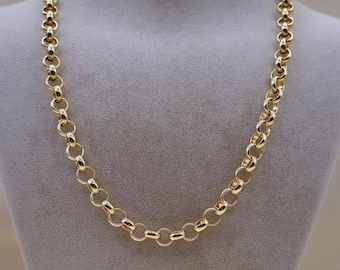 18K Solid Gold Rolo Chain Necklace, 18K Yellow Pure Gold Rolo Link Chain 7.5MM, 16"- 24" Lengths, Real 18K Gold Chain for Men & Women, Gift!