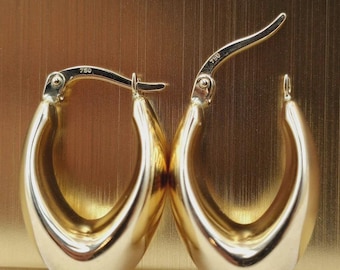 Orecchini a cerchio ovali in oro massiccio 18 carati, orecchini a cerchio con chiusura a scatto in oro puro 18 carati (750), orecchini ovali in oro per donna, eleganti orecchini in oro, regalo