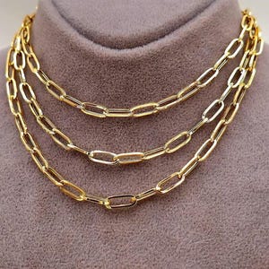 18K Solid Gold Paperclip Necklace, Real 18K Yellow Gold Paperclip Chain, Gold Link Necklace, 4MM Thick, Real Gold Chain For Women/Men, Gift!