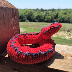 Snake - Boa, red with glittery dark blue accents, stuffed, soft, plush, weighted, anxiety