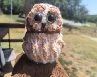 Owl - brown and white , stuffed, soft plush, weighted, anxiety