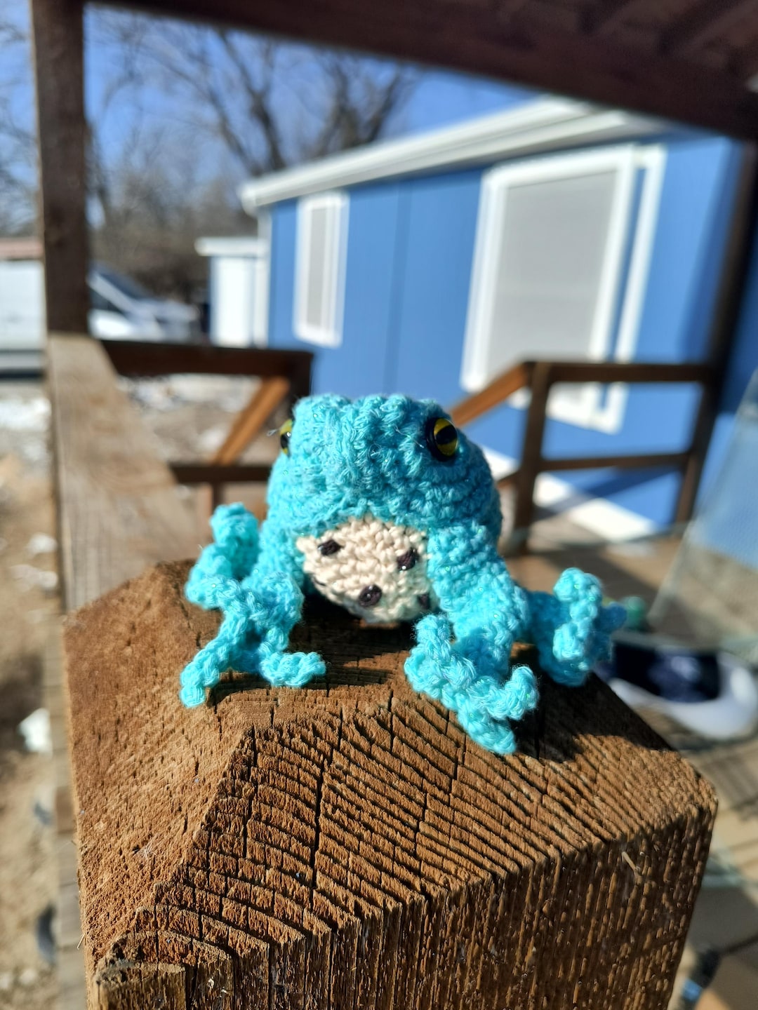 Crocheted Pacman Frog Plush – Blue Sparkle Cotton, Weighed Stuffed ...