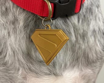 Placa de identificación Crypto Super Dog / Accesorio de collar de superhéroe para perro / Placa personalizada para mascotas / Placa de identificación novedosa para mascotas