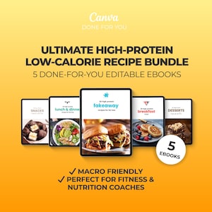 Pacote de Receitas com Baixas Calorias e Alto Teor de Proteína para Personal Trainer, Modelo de eBook Editável no Canva, Preparação de Refeições, Refeições Saudáveis, Emagrecimento Pronto para Uso