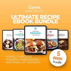 Recipe ebook bundle for Coaches, 120+ High-Protein & Low-Calorie Recipes, Editable Canva eBook Templates with PLR, health + wellness coaches