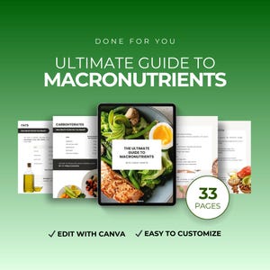 Guide till makrospårning, Canva-mall för makronäringsämnesspårning, E-bok för näring, Fitnesscoach PLR, Guide till måltidsplanering, Mall för e-bok om näring