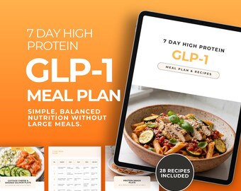 GLP-1 High Protein Meal Plan for Weight Loss, 7 Day Ozempic Wegovy Zepbound Mounjaro Diet Plan, High Protein GLP1 Diet Guide, Printable PDF