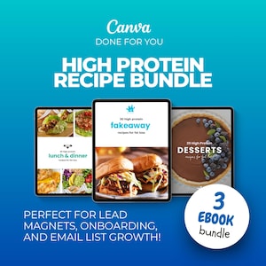 Editable high Protein Recipe eBook Canva templates, Healthy Meal Ideas for Weight Loss Muscle Gain & Meal Prep, lead magnet for coaches