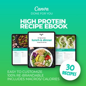30 High-Protein Recipes Editable Canva template recipe eBook Template, PLR Digital Product for Coaches & Nutrition Businesses macro friendly