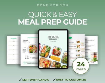 Guía de preparación de comidas para principiantes, alimentación saludable y pérdida de peso, planificador de comidas imprimible, recetas, listas de la compra, preparación de comidas semanales fácil