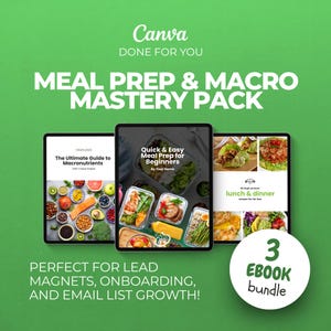 Editable Meal Prep & Macro Guide for Coaches, Canva Nutrition Template Bundle, Lead Magnet PDF for fitness wellness nutrition coaches