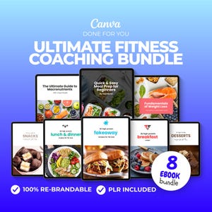 Fitness Coaching PLR eBook Bundle, Editable Canva Templates for Nutrition fitness Coaches, Weight Loss Guide, Healthy Recipes & Meal Prep
