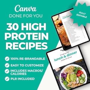30 High-Protein Recipes Editable Canva template recipe eBook Template, PLR Digital Product for Coaches & Nutrition Businesses macro friendly