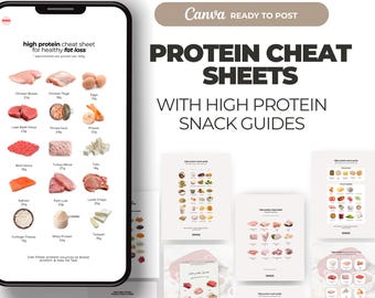 High Protein Instagram Post Cheat Sheet | Nutrition Coach | Social Media Posts | Canva Templates