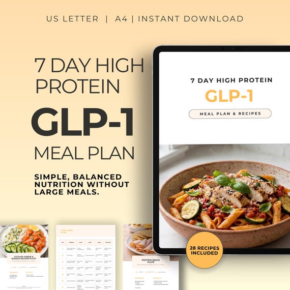 High Protein GLP-1 Meal Plan for Weight Loss, 7 Day GLP-1 Diet Plan, High Protein Weight Loss Meal Guide, Ozempic Wegovy Zepbound Mounjaro