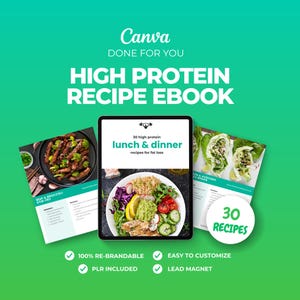 High Protein Recipe eBook Canva Template | 30 Macro Friendly Editable PLR Recipes | Digital Guide for Fitness & Nutrition Coaches