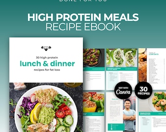 High Protein Low Calorie eBook Recipes, DFY Meal Guide, Canva eBook Template, Fitness Template, DFY Fitness health Coaching, DFY Meal Plan