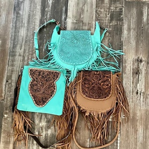 Western Fringe Crossbody Purse | Tooled Leather Bag | Turquoise Cowgirl Purse | Boho Western Handbag | Leather Rodeo Bag | Prairie Rose Co