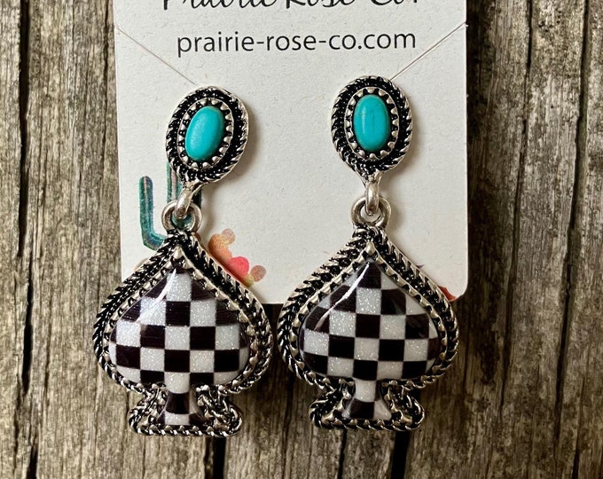 Checkerboard Spade Turquoise Earrings
