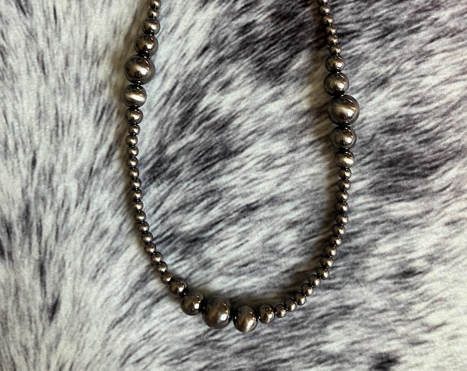 Dark Polish Silver Bead Necklace