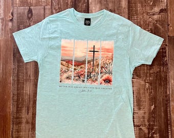 Watercolor Cross Easter T-Shirt: His Love Was Greater Design