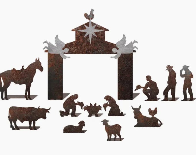 Cut Metal Nativity Scene: Cowboy Christmas Decor