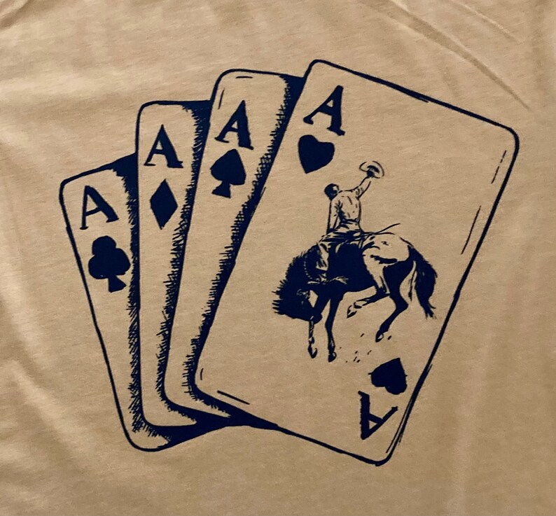 Ace of Cowboys Western Graphic Tshirt Bucking Horse Playing Cards Ace