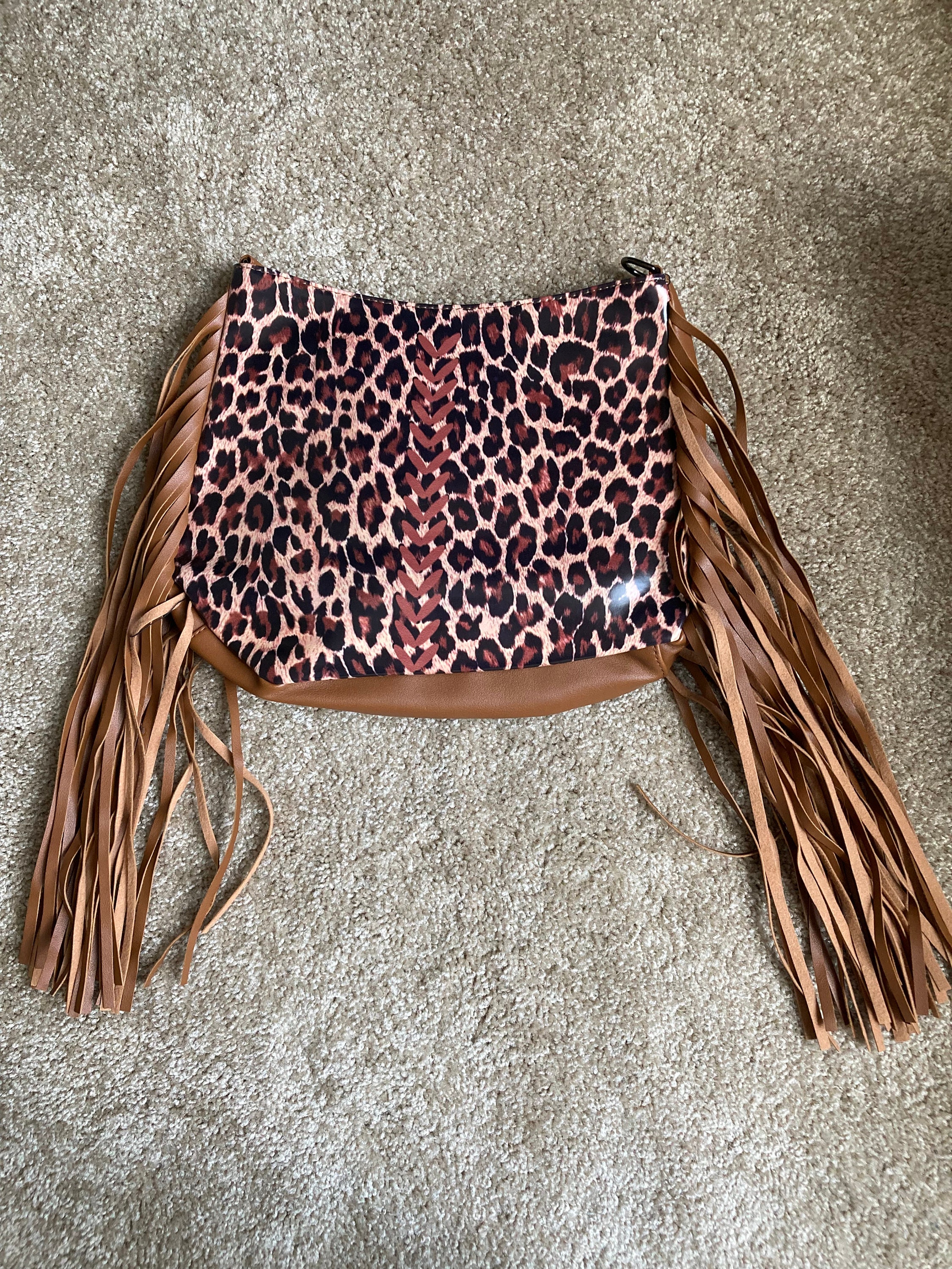 Lavawa Cow Print Leopard Print Concealed Carry Fringe Tote Purse
