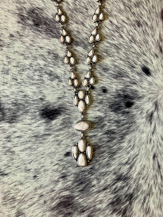 White Stone Lariat Necklace