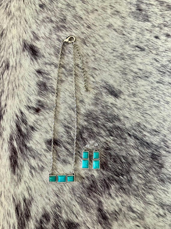 Turquoise Bar Necklace & Earring Set