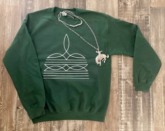 Boot Stitch Sweatshirt: Western Crewneck - Hunter Green