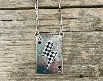Schoppenaas bliksemschichtketting | Westerse geruite hanger, stoere cowgirl-sieraden