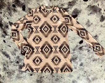 Western Aztec Mesh Top | Sheer Long Sleeve Shirt | Layering Cowgirl Top | Boutique Apparel