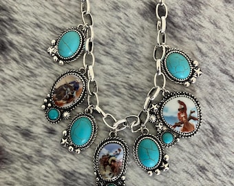 Western Charm Pendant Necklace | Cowgirl Turquoise Statement Necklace | Southwestern Jewelry
