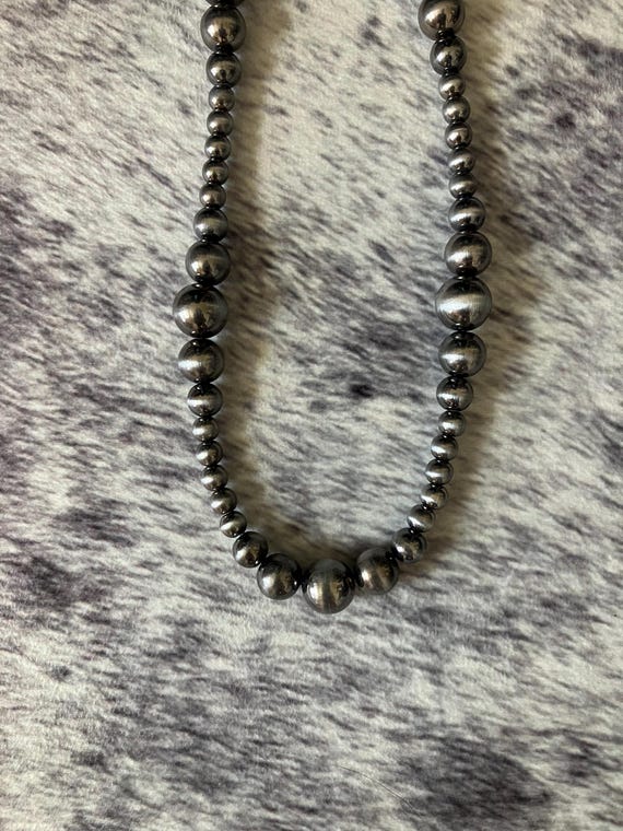 Dark Polish Silver Bead Necklace