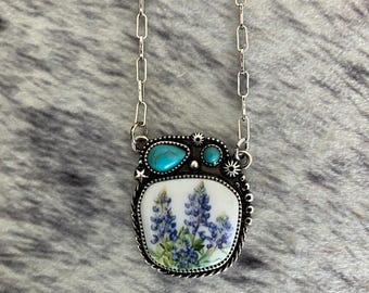 Collar con colgante floral estilo western / Collar vaquero con detalles de lupino azul / Joyería estilo rancho /