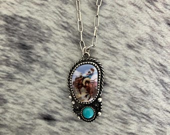 Western Rodeo Pendant Necklace | Cowgirl Turquoise Charm Necklace | Vintage Ranch Jewelry