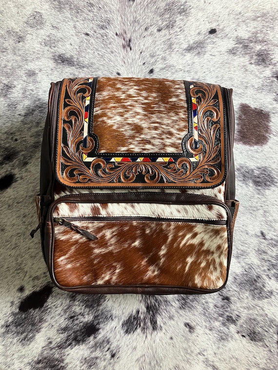 Cowhide and Tooled Leather Western Backpack