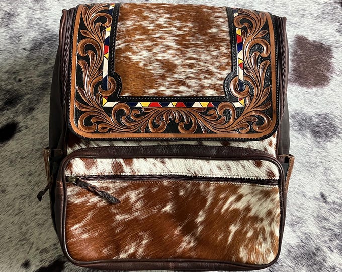 Cowhide and Tooled Leather Western Backpack