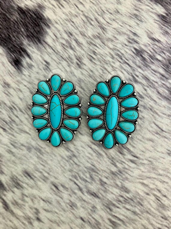 Turquoise Cluster Statement Earrings