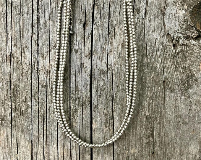 Triple Strand Silver-Tone Bead Choker