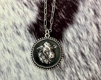 Angus Cow Pendant Necklace: Western Silver Paperclip Chain