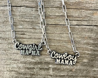 Cowboy Mama Statement Pendant Necklace | Silver-Tone Chain, Western Jewelry