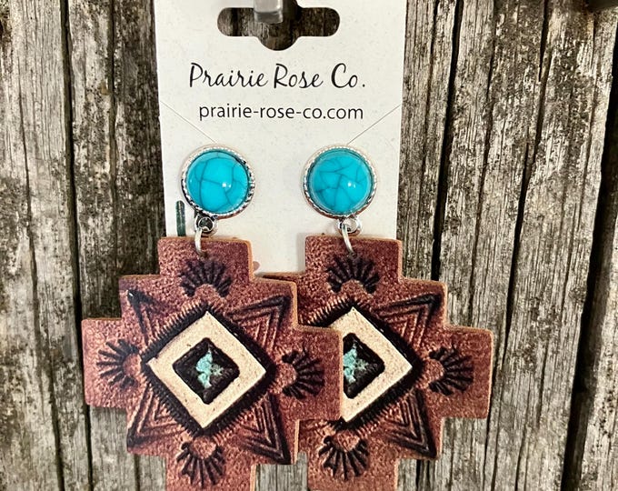 Turquoise Mason City Leather Earrings